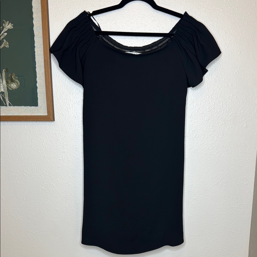 Trina Turk “Exceptional” Black Off-Shoulder Flutter Sleeve Mini Dress - small